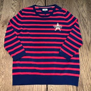 Tommy Jeans red/navy striped 3/4 sleeve shirt/sweater SZ L